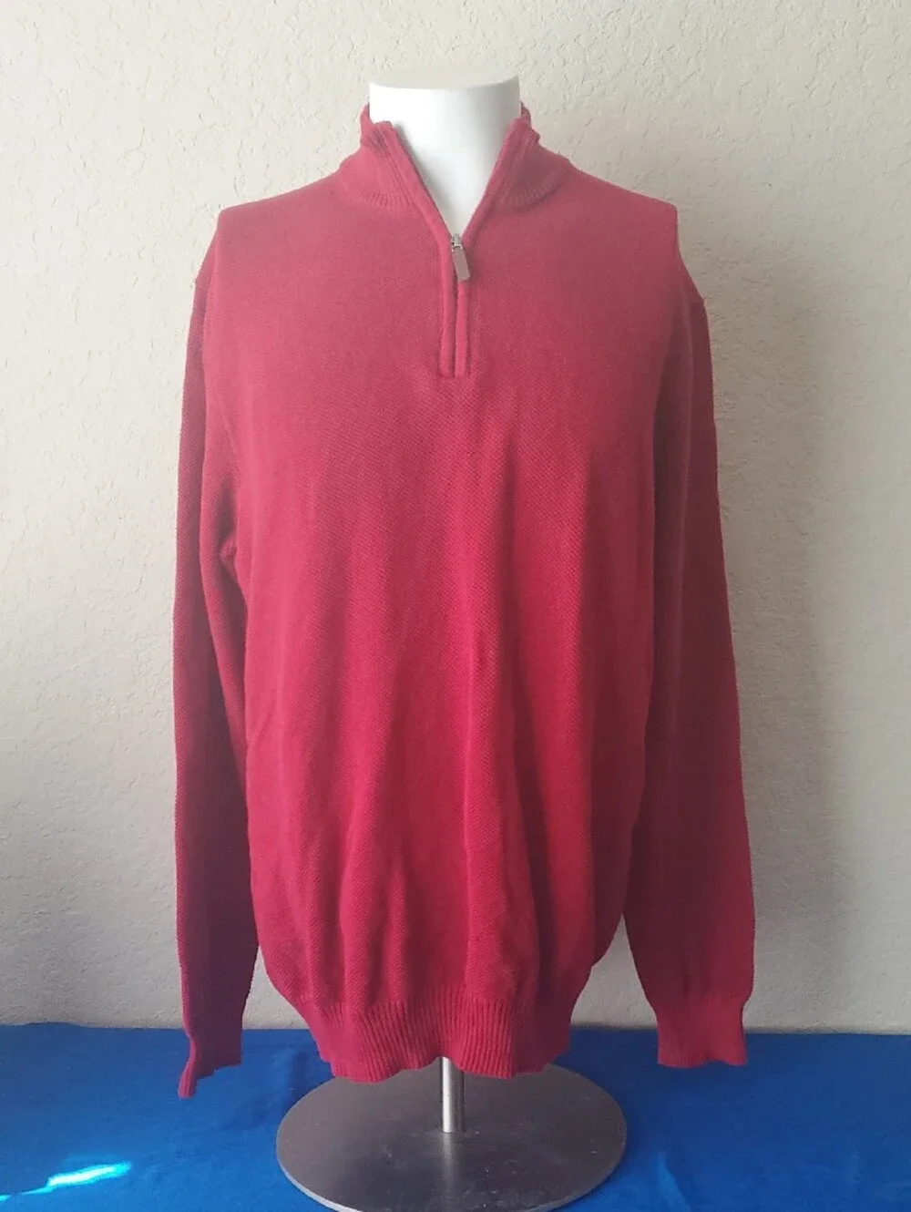 Club Room Men’s XL Red Quarter Zip Textured Cotton Pullover Sweater